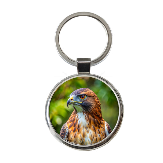 Red-Tailed Hawk Raptor Bird Of Prey Round Metal Keychain