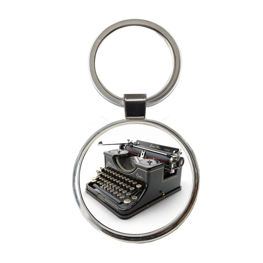 Retro Classic Black Typewriter Round Metal Keychain