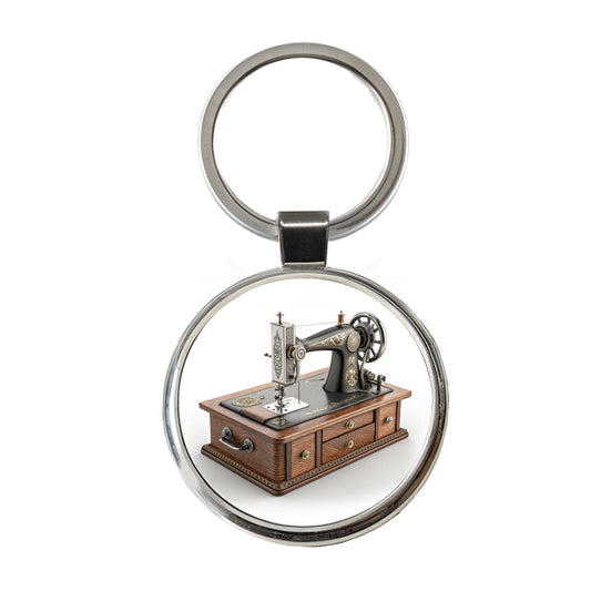 Retro Classic Sewing Machine Round Metal Keychain