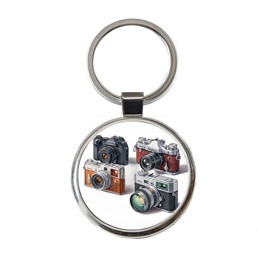 Retro Photography Cameras Round Metal Keychain
