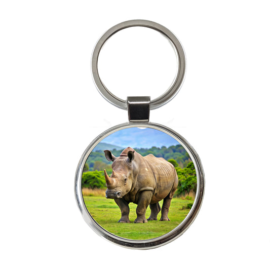 Rhinoceros Round Metal Keychain