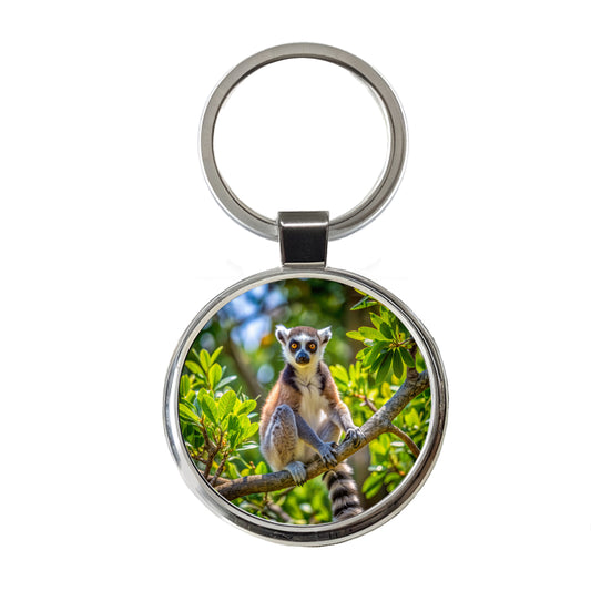 Ring-Tailed Lemur In Tree Round Metal Keychain