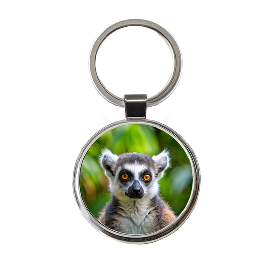 Ring-Tailed Lemur Round Metal Keychain