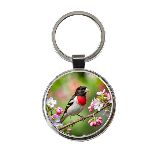 Rose Breasted Grosbeak Backyard Bird Round Metal Keychain