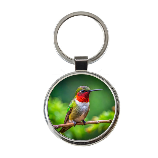Ruby Throated Hummingbird Backyard Bird Round Metal Keychain