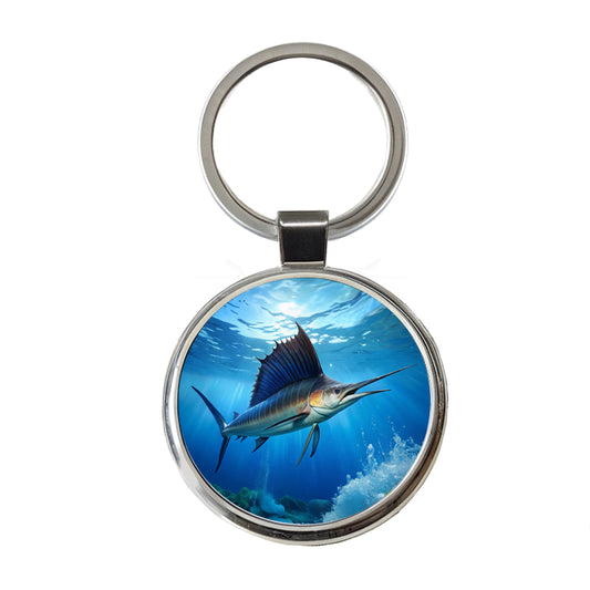 Sailfish Round Metal Keychain