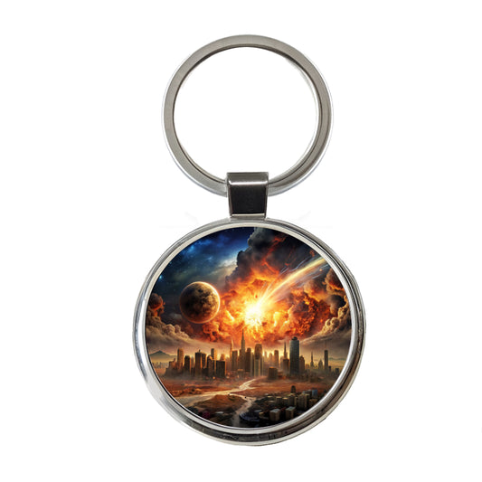 Sci-fi Doomsday End of the World Explosion Round Metal Keychain