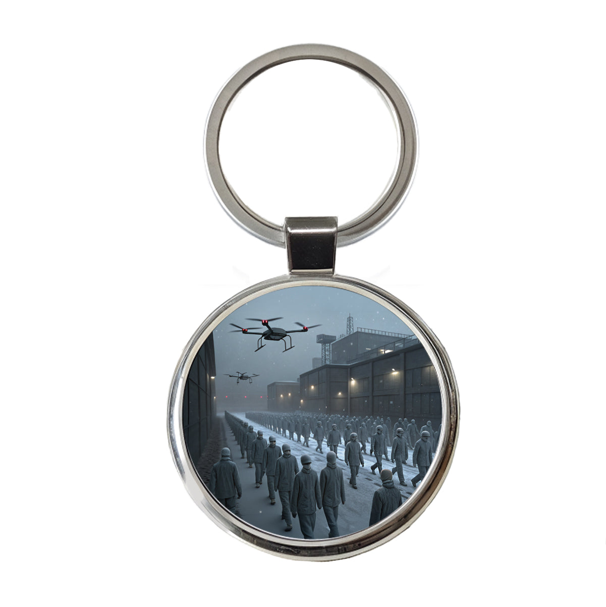 Sci-fi Futuristic Dystopian Society of Mindless Drones Round Metal Keychain