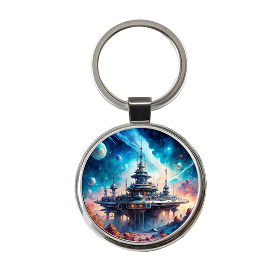 Sci-fi Military Space Station Round Metal Keychain