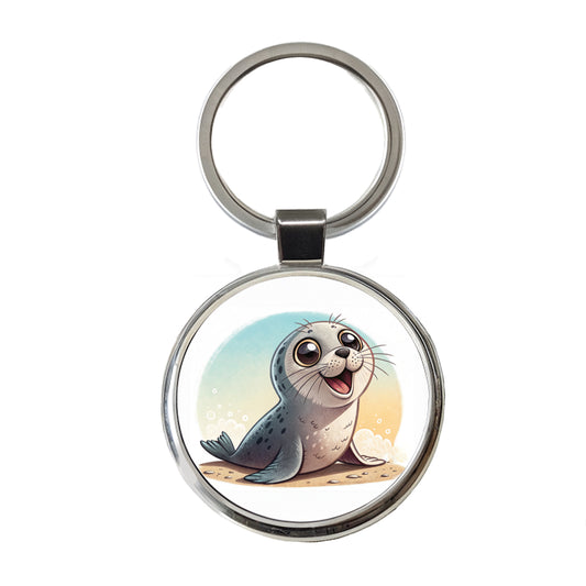 Seal Children's Illustration Style Round Metal Keychain