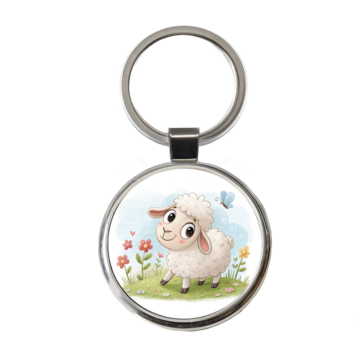 Sheep Lamb Children's Illustration Style Round Metal Keychain