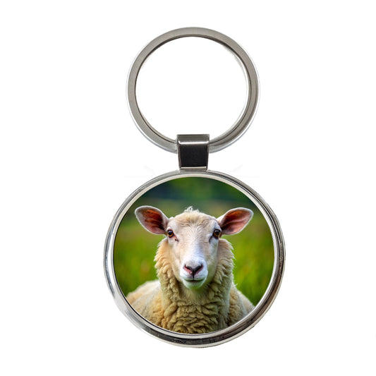 Sheep Round Metal Keychain