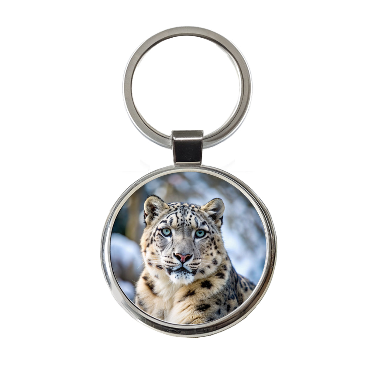 Snow Leopard Round Metal Keychain