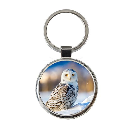 Snowy Owl Raptor Bird Of Prey Round Metal Keychain