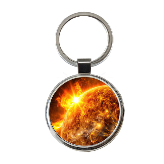 Solar Flare on the Sun Sci-fi Round Metal Keychain