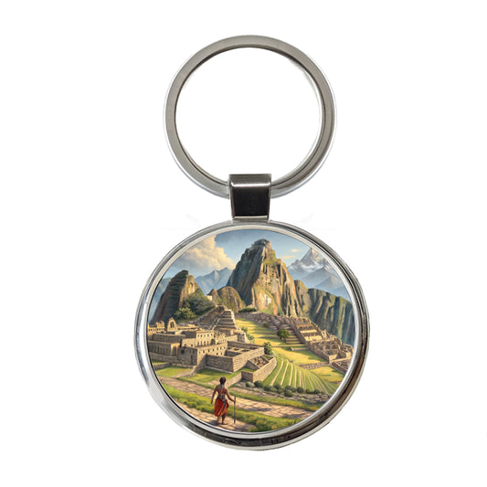 South American Inca Empire Round Metal Keychain