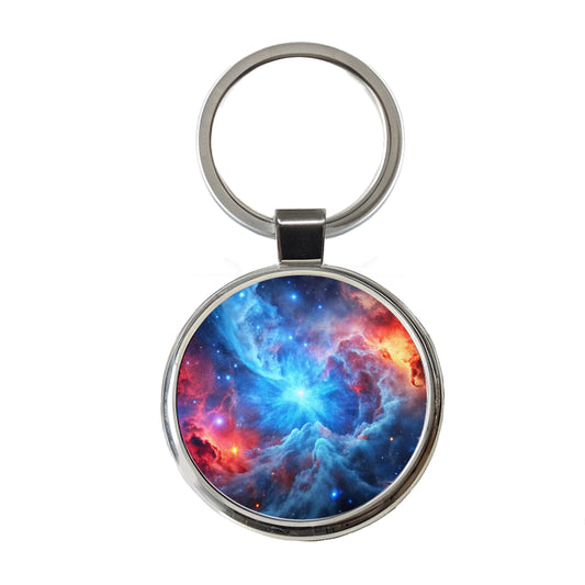 Space Galaxy Nebula Blue Red Round Metal Keychain