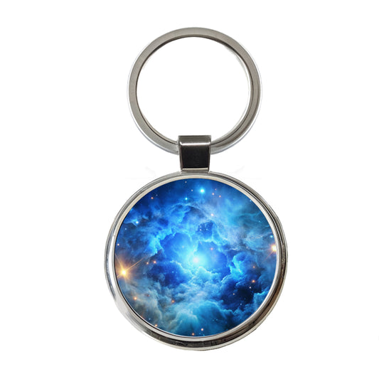 Space Galaxy Nebula Blue Round Metal Keychain