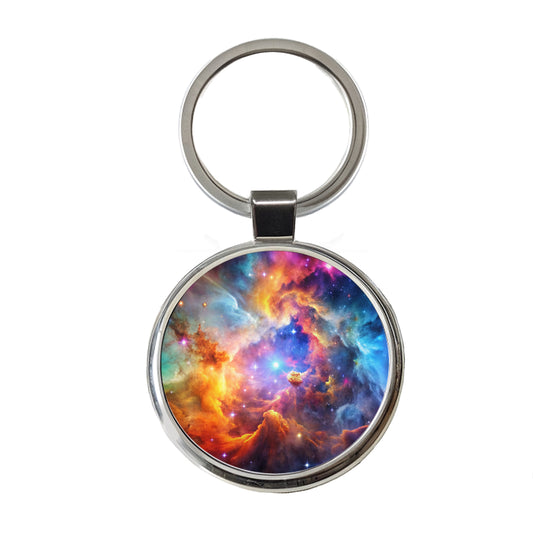 Space Galaxy Nebula Colorful Rainbow Round Metal Keychain