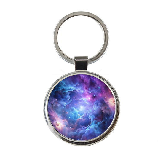 Space Galaxy Nebula Purple Blue Round Metal Keychain