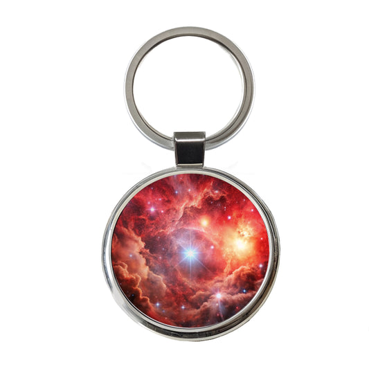 Space Galaxy Nebula Red Round Metal Keychain