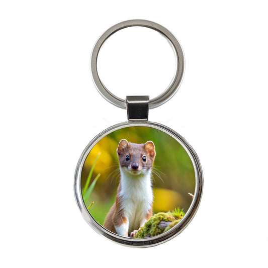 Stoat Ermine Round Metal Keychain