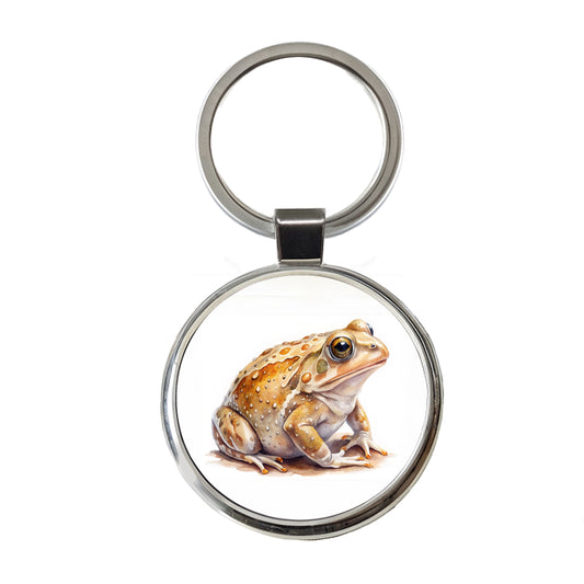 Tan Frog Watercolor Round Metal Keychain