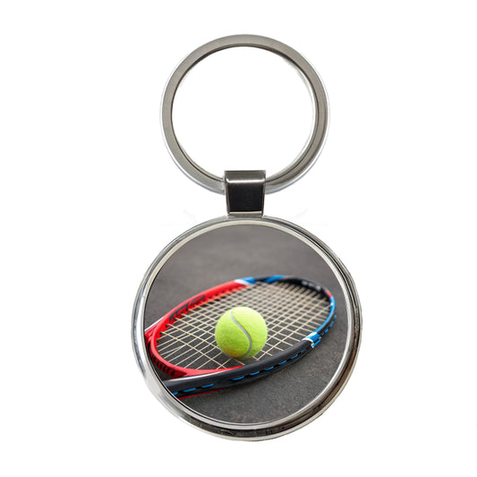 Tennis Racket and Ball Close-up Round Metal Keychain