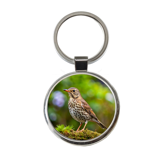 Thrush Bird Backyard Bird Round Metal Keychain