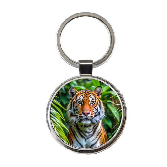 Tiger In The Jungle Round Metal Keychain