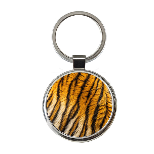 Tiger Stripes Fur Pattern Round Metal Keychain