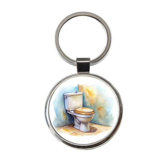 Toilet Watercolor Round Metal Keychain