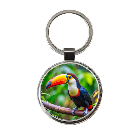 Toucan Bird Round Metal Keychain
