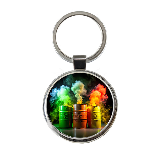 Toxic Waste Barrels Round Metal Keychain