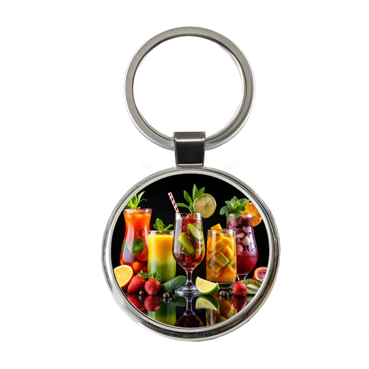 Tropical Fruity Drinks Round Metal Keychain