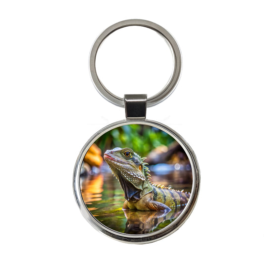 Water Dragon Lizard Reptile Round Metal Keychain