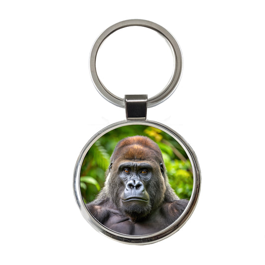 Western Gorilla Ape Round Metal Keychain