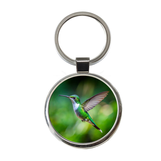 White Chested Emerald Hummingbird Backyard Bird Round Metal Keychain