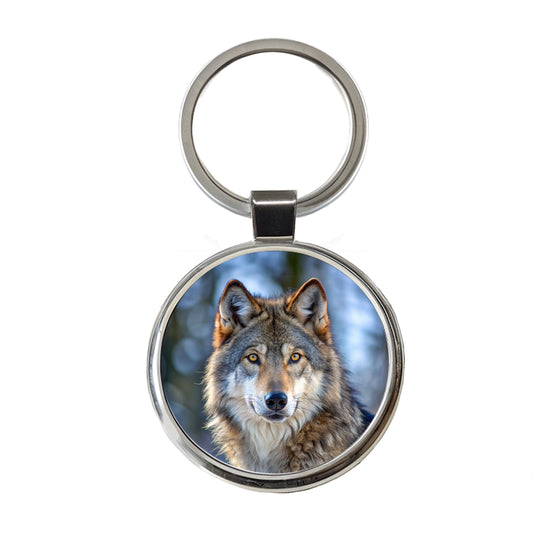 Wolf Round Metal Keychain