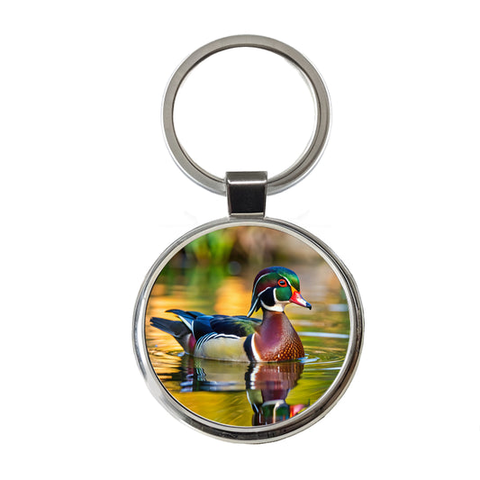 Wood Duck Round Metal Keychain