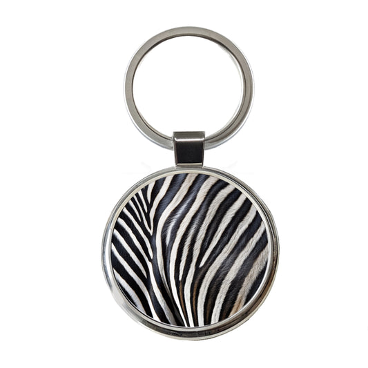 Zebra Black and White Stripes Pattern Round Metal Keychain