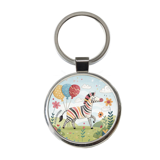 Zebra Children's Illustration Style Round Metal Keychain
