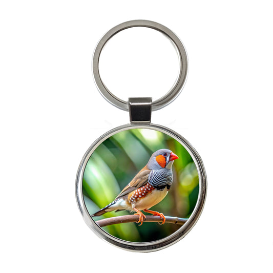 Zebra Finch Backyard Bird Round Metal Keychain