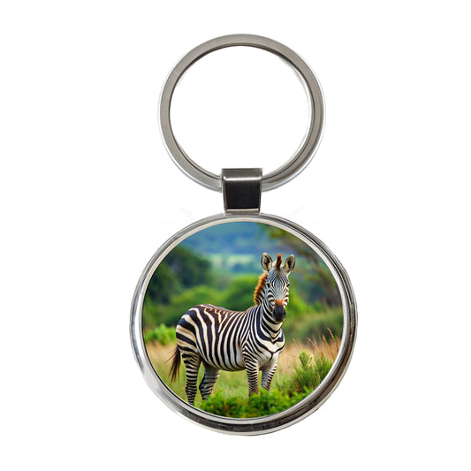 Zebra Round Metal Keychain