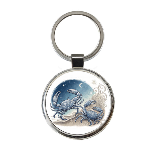 Zodiac Horoscope Symbol Cancer Crab Round Metal Keychain