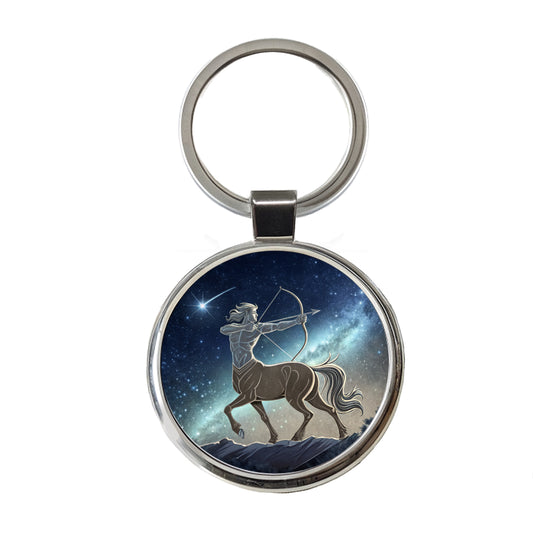 Zodiac Horoscope Symbol Sagittarius Centaur Round Metal Keychain