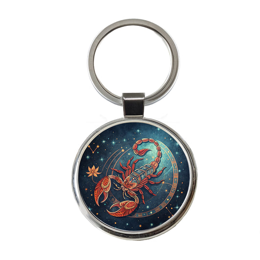 Zodiac Horoscope Symbol Scorpio Scorpion Round Metal Keychain