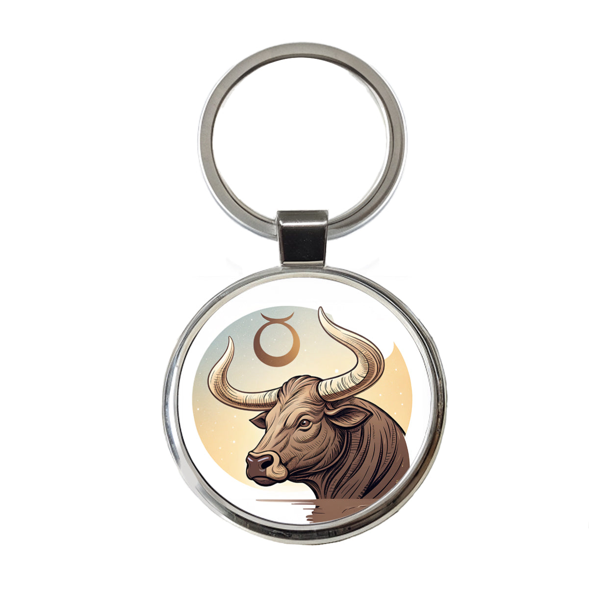 Zodiac Horoscope Symbol Taurus Bull Round Metal Keychain