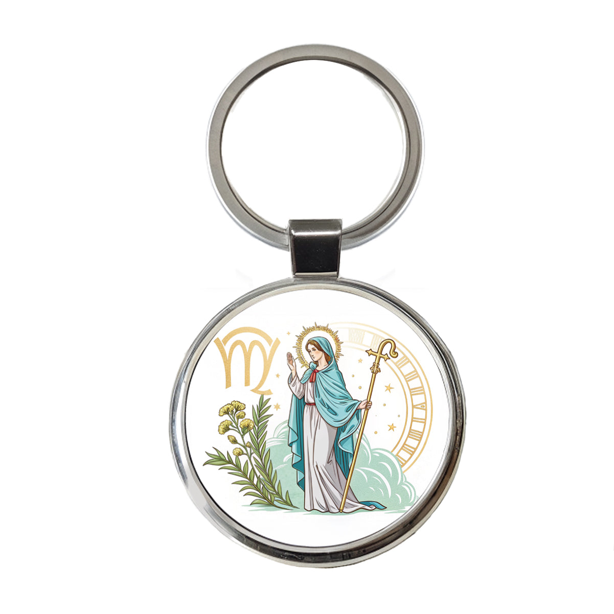 Zodiac Horoscope Symbol Virgo Maiden Virgin Round Metal Keychain