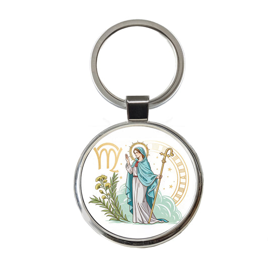 Zodiac Horoscope Symbol Virgo Maiden Virgin Round Metal Keychain